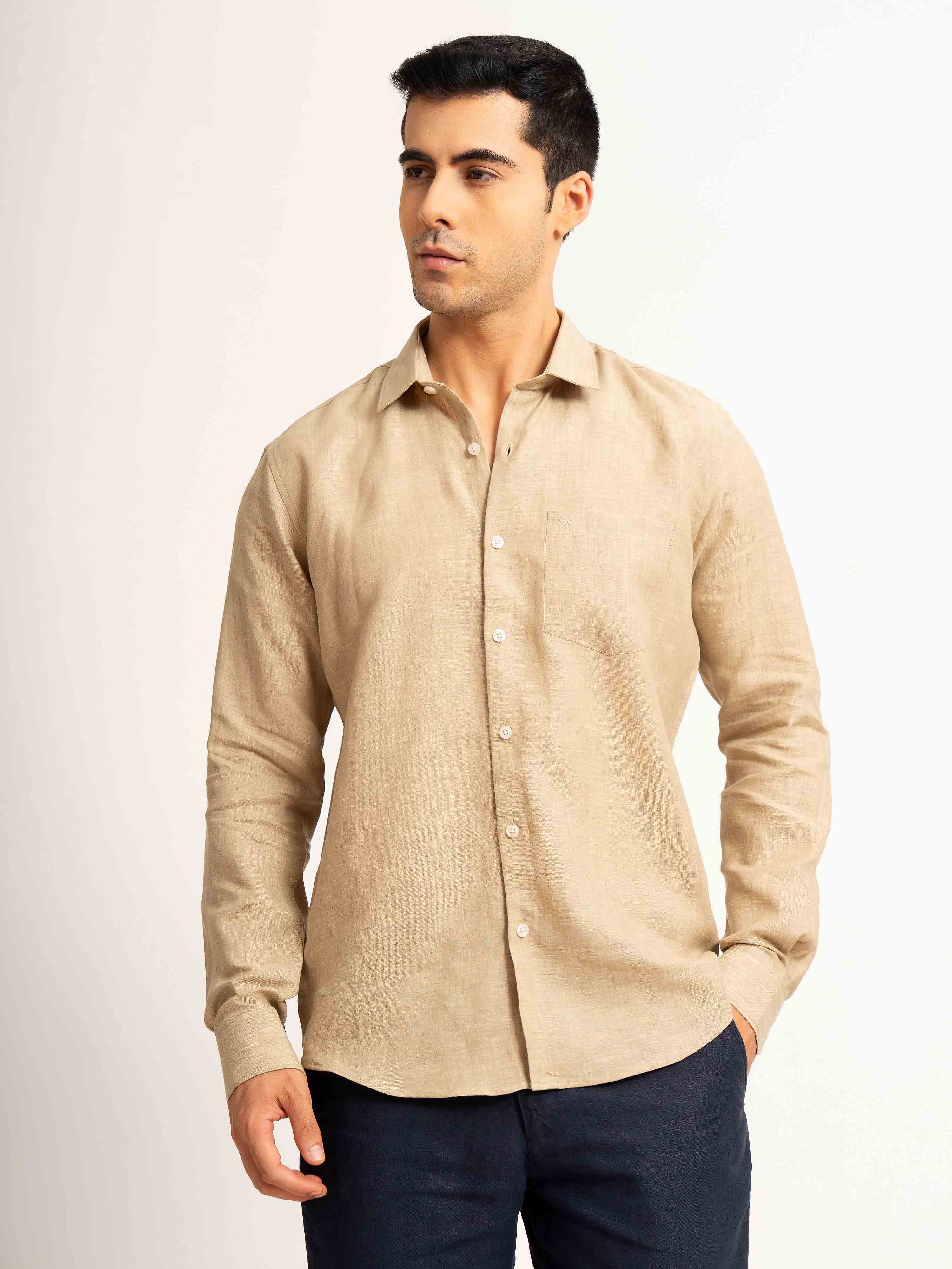 ST4U Men's Pure Linen Full Sleeve Shirt – Golden Sand