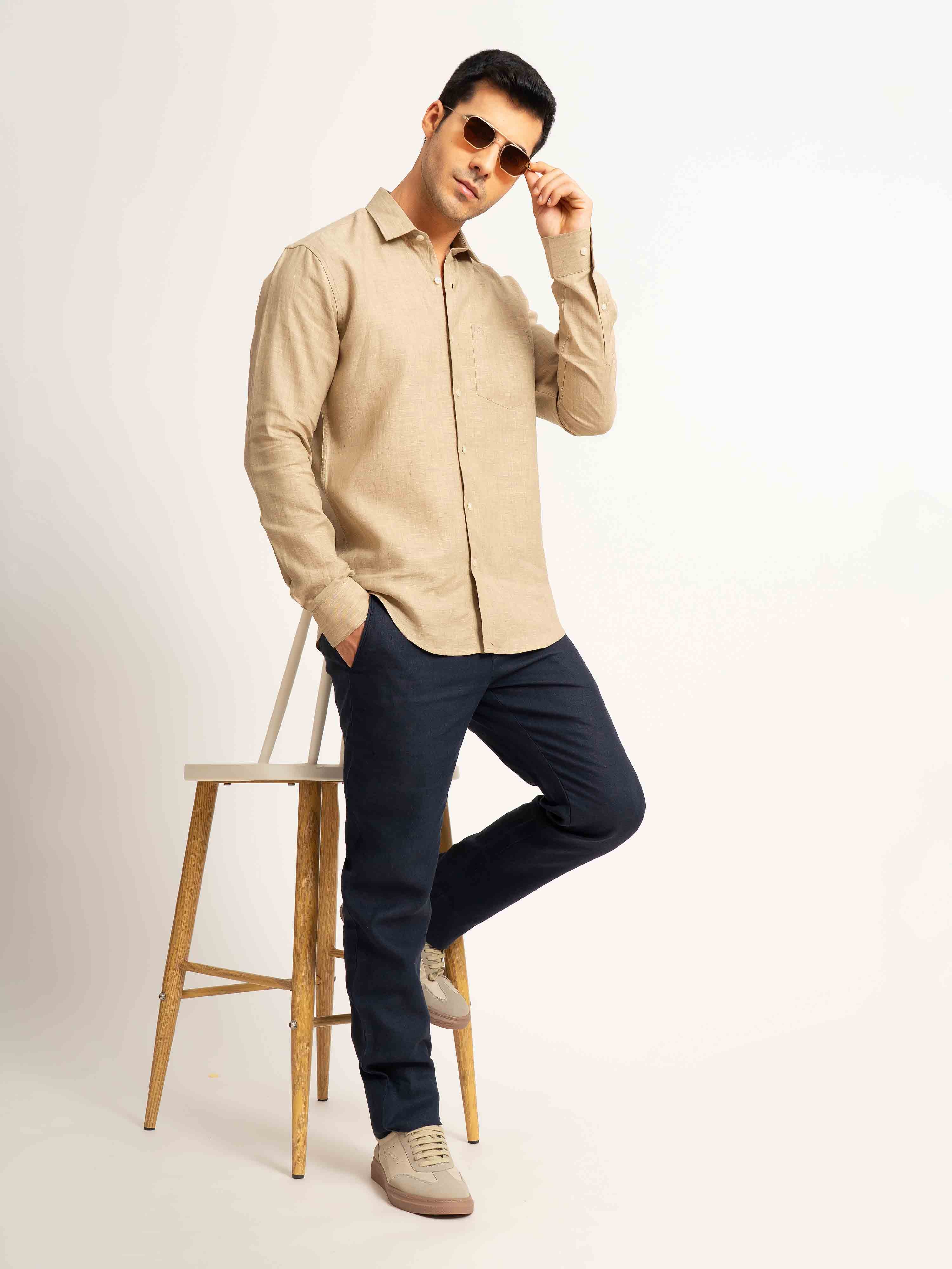 ST4U Men's Pure Linen Full Sleeve Shirt – Golden Sand